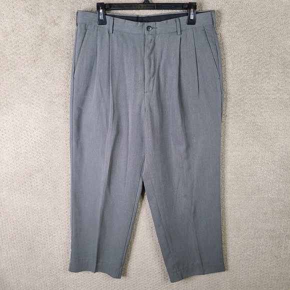 Bill Blass Pants Mens 34x30 (32x26) Gray Tencel Blend Pleated Trouser Office - Picture 1 of 11